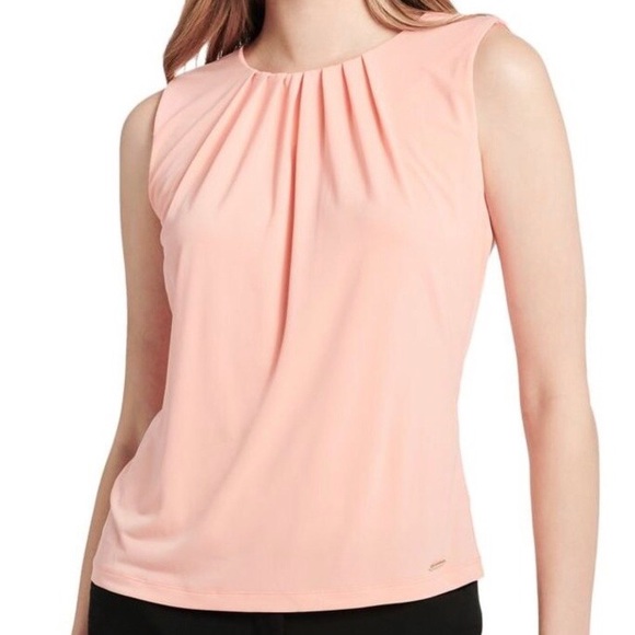 Calvin Klein | Tops | Calvin Klein Pink Sleeveless Pleated Neck Blouse |  Poshmark